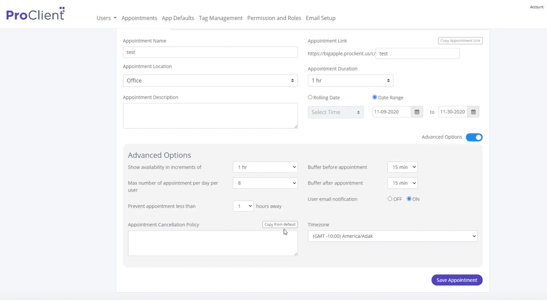ProClient calendar ProClient calendar
