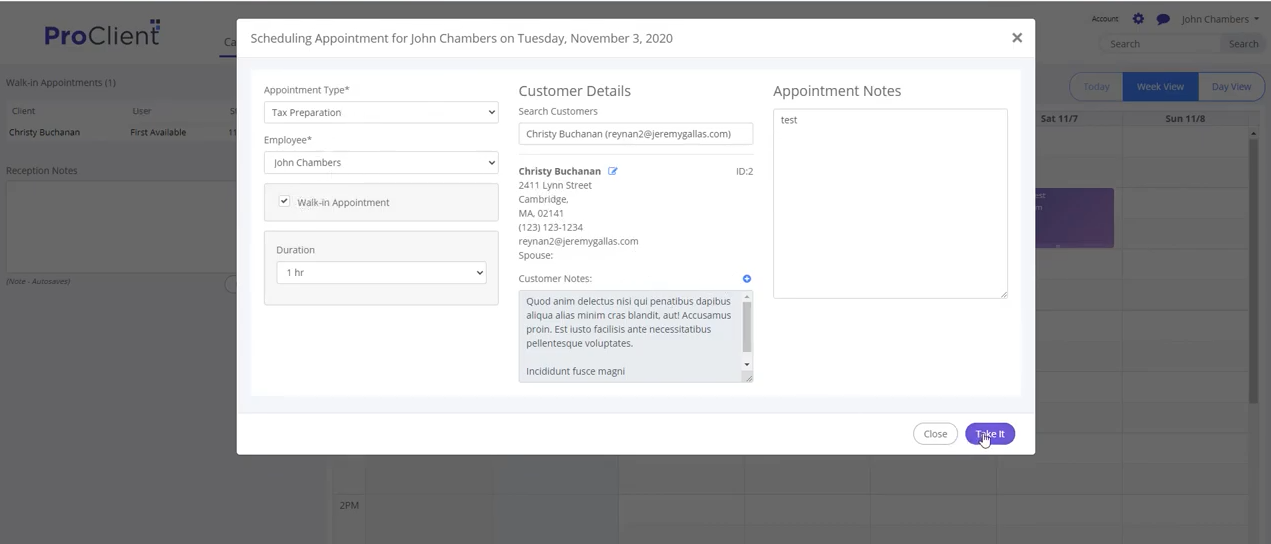 ProClient calendar ProClient calendar